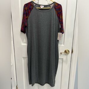 LULAROE NWT Julia Bodycon Form Fitting Knee Length Gray & Multi Dress XL 16-18